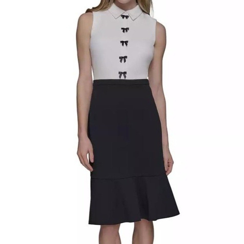 Karl Lagerfeld Sleeveless Flounce Hem Sheath Bow Contrast Dress Womens Size 2